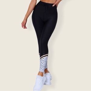 White Fox Boutique Black Leggings with Spotted Cuff Detail